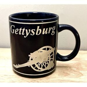Vintage Gettysburg Civil War Cannon Souvenir Coffee Mug Cobalt Blue Silver